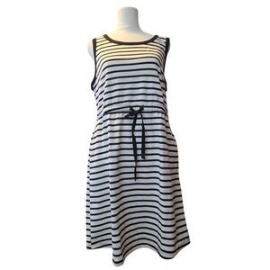 St John's Bay Women's Black White Tank Dress Pockets Size M